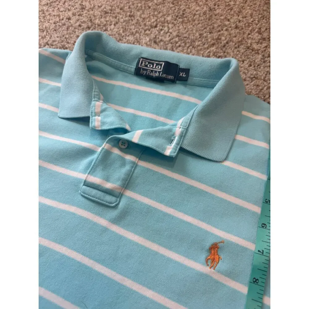 POLO by Ralph Lauren collared shirt, size XL, Teal & White striped; Cotton